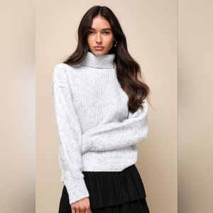 Grey Turtleneck Pullover Sweater
